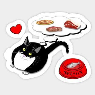 Hungry cat Feed Me Cute Tuxedo Fatty Copyright TeAnne Sticker